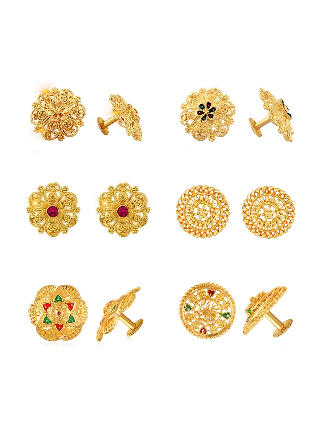 

Vighnaharta Set Of 6 Gold Plated Floral Studs Earrings