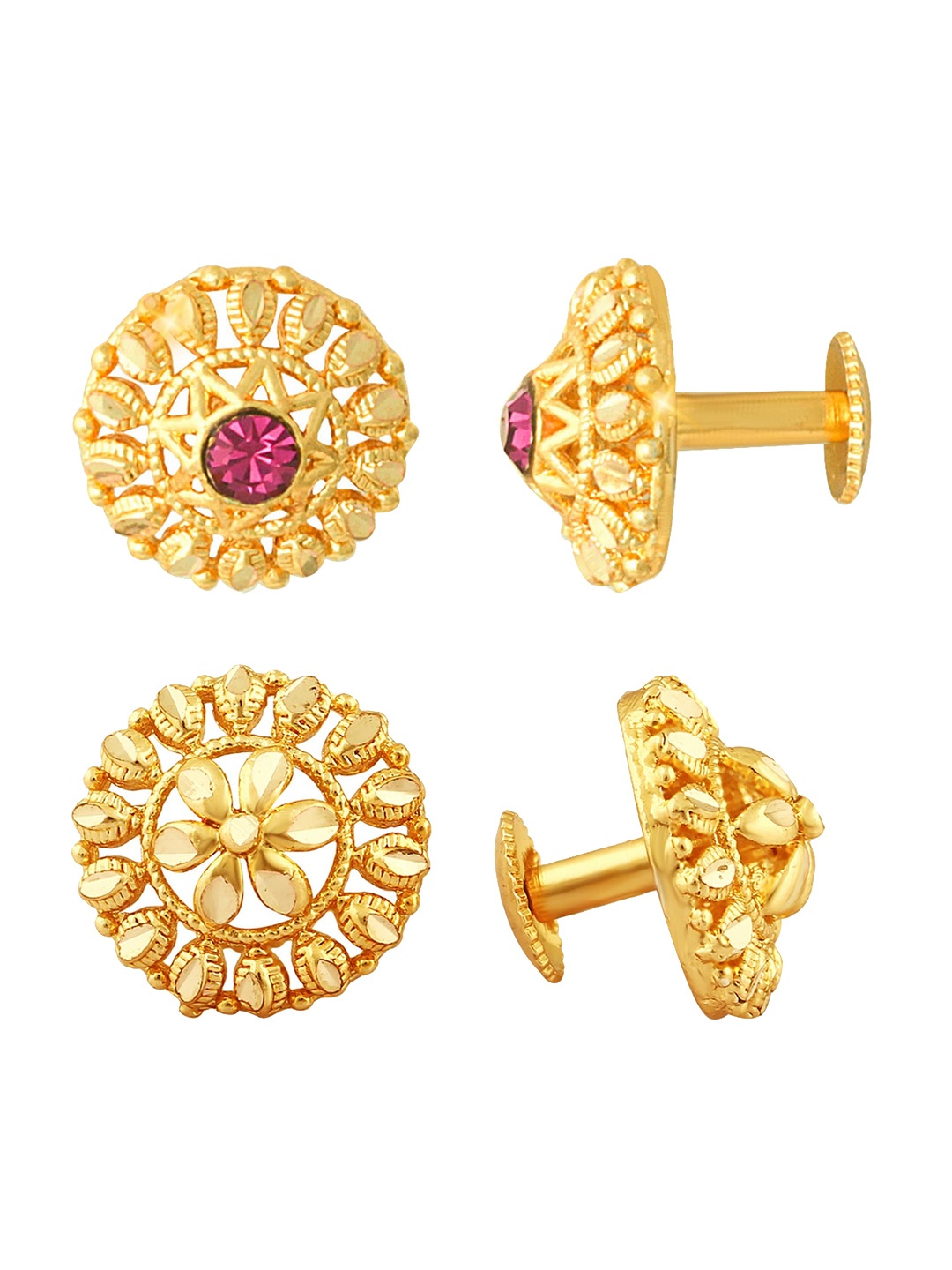 

Vighnaharta Set Of 2 Gold Plated Floral Studs Earrings