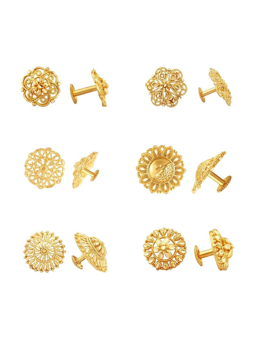 

Vighnaharta Set Of 6 Gold Plated Floral Studs Earrings