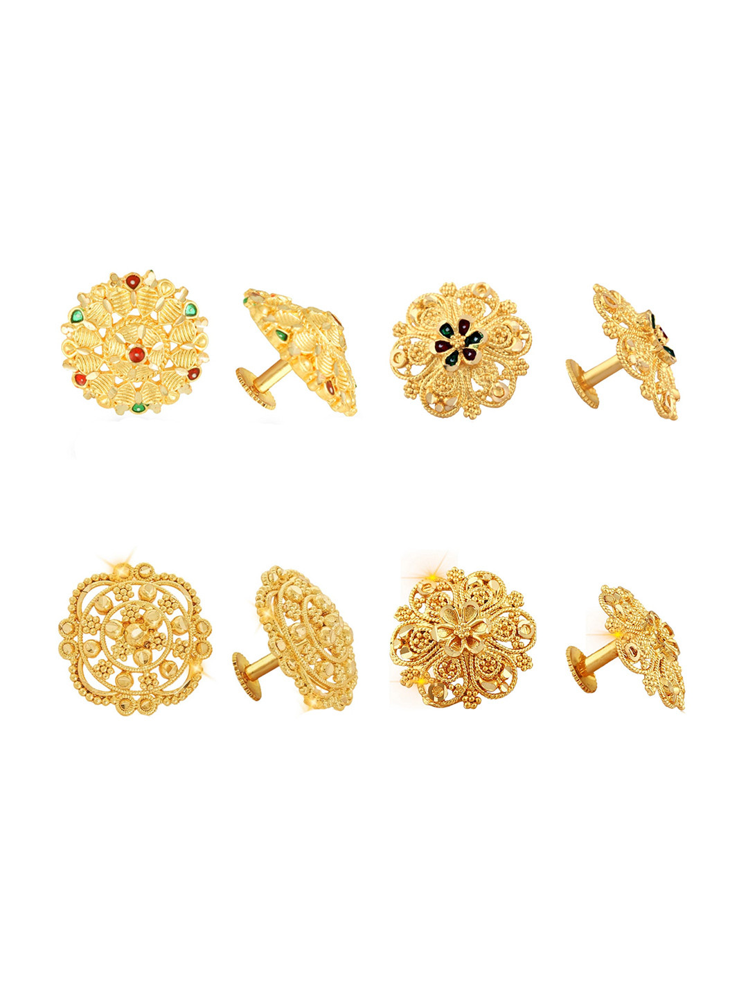

Vighnaharta Set Of 4 Gold-Plated Floral Studs Earrings