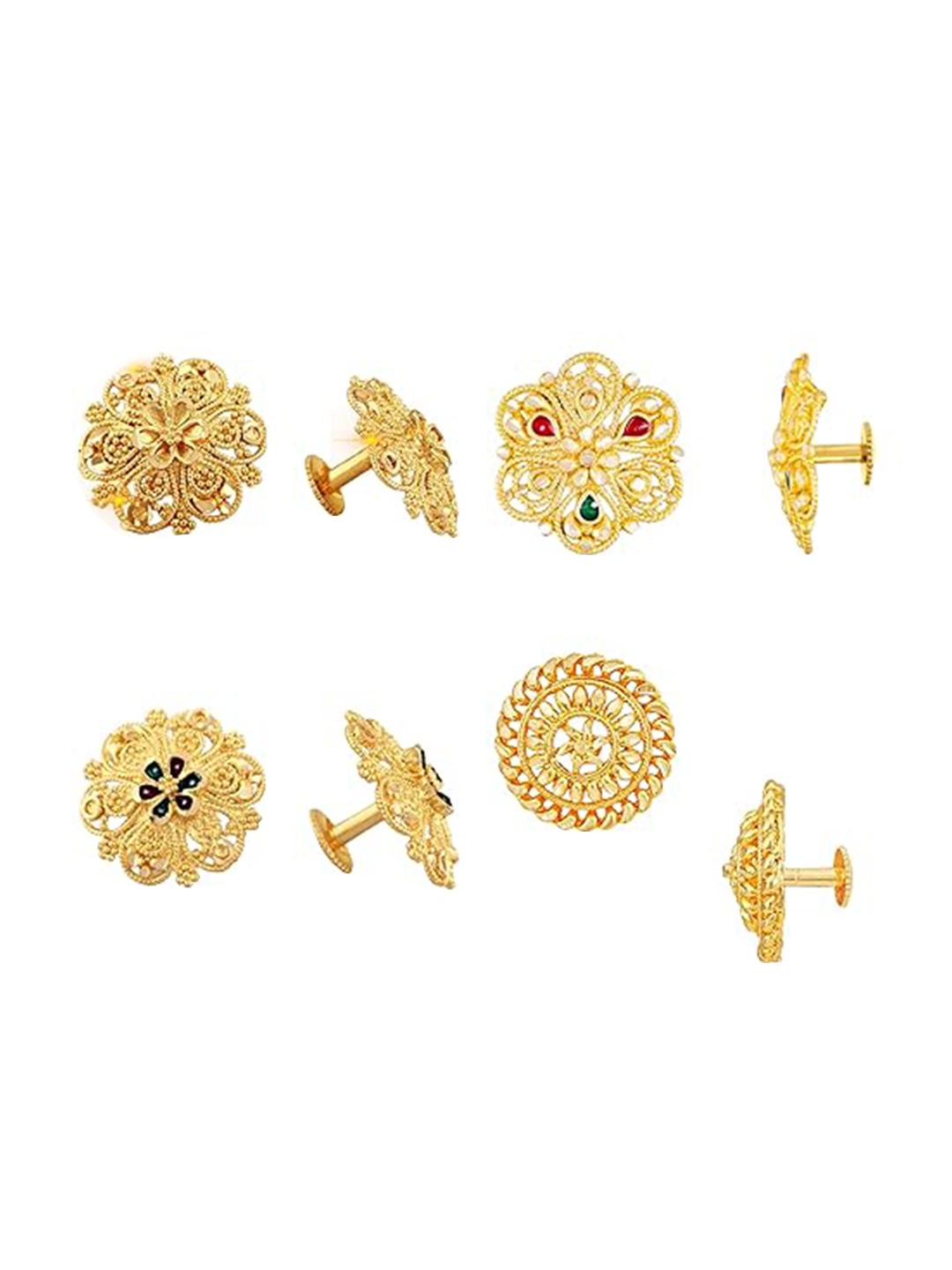 

Vighnaharta Set Of 4 Gold-Plated Floral Studs Earrings