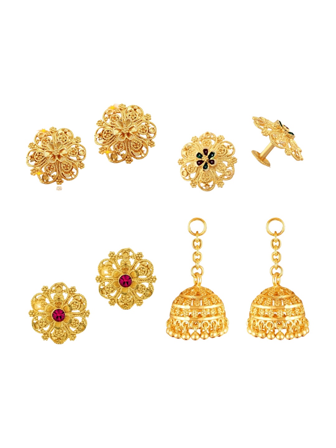 

Vighnaharta Set Of 4 Gold-Plated Floral Studs Earrings