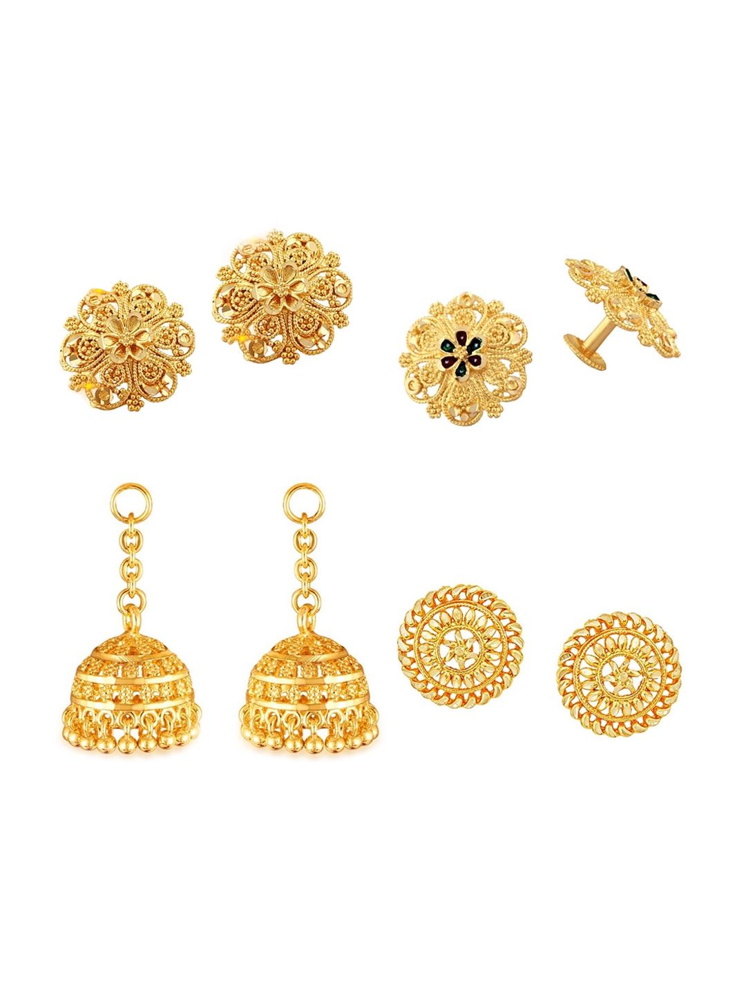 

Vighnaharta Set Of 4 Gold-Plated Floral Studs Earrings