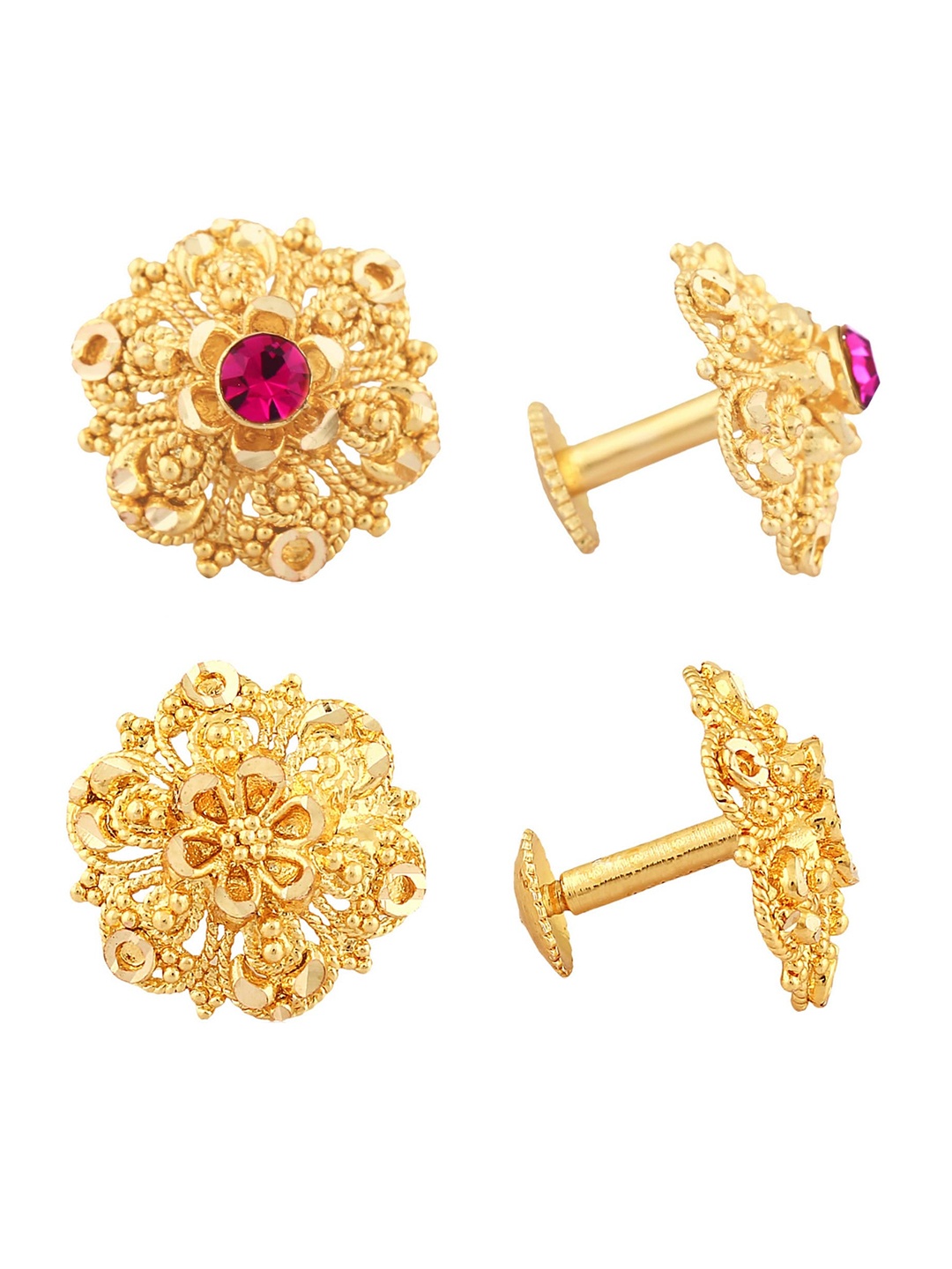 

Vighnaharta Set Of 2 Floral Studs Earrings, Gold