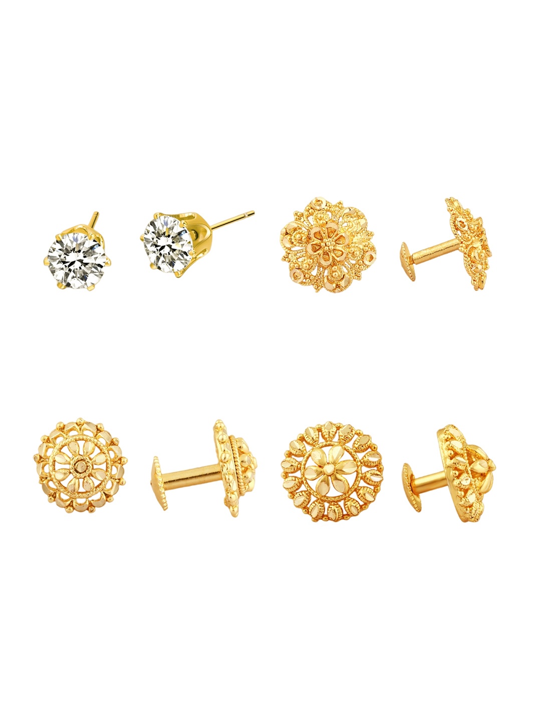 

Vighnaharta Set Of 4 Gold Plated Floral Stud Earrings