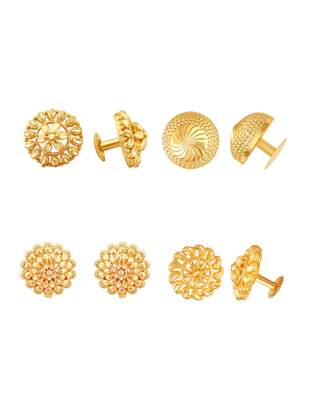 

Vighnaharta Set of 4 Gold Plated Floral Stud Earrings With Removable Jhumkas