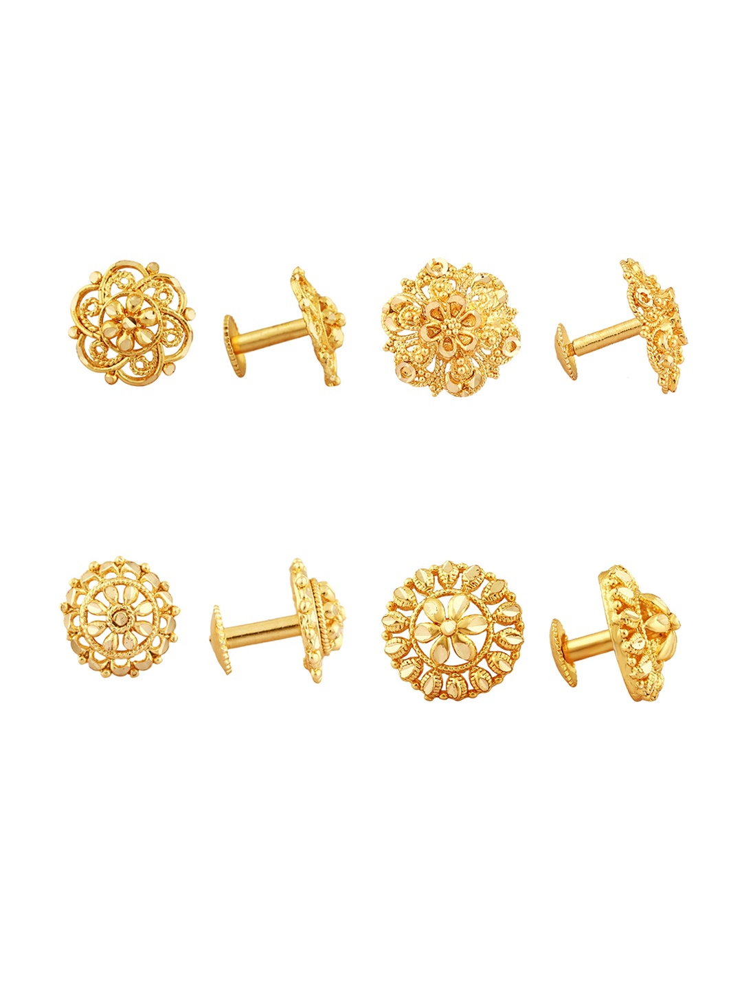

Vighnaharta Set Of 4 Gold Plated Floral Stud Earrings