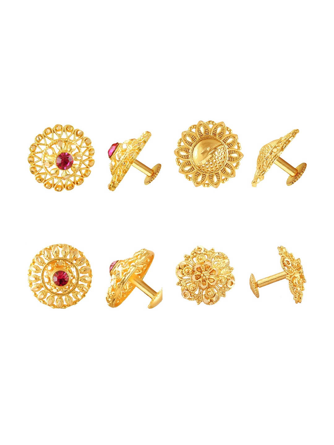 

Vighnaharta Set Of 4 Gold Plated Floral Stud Earrings