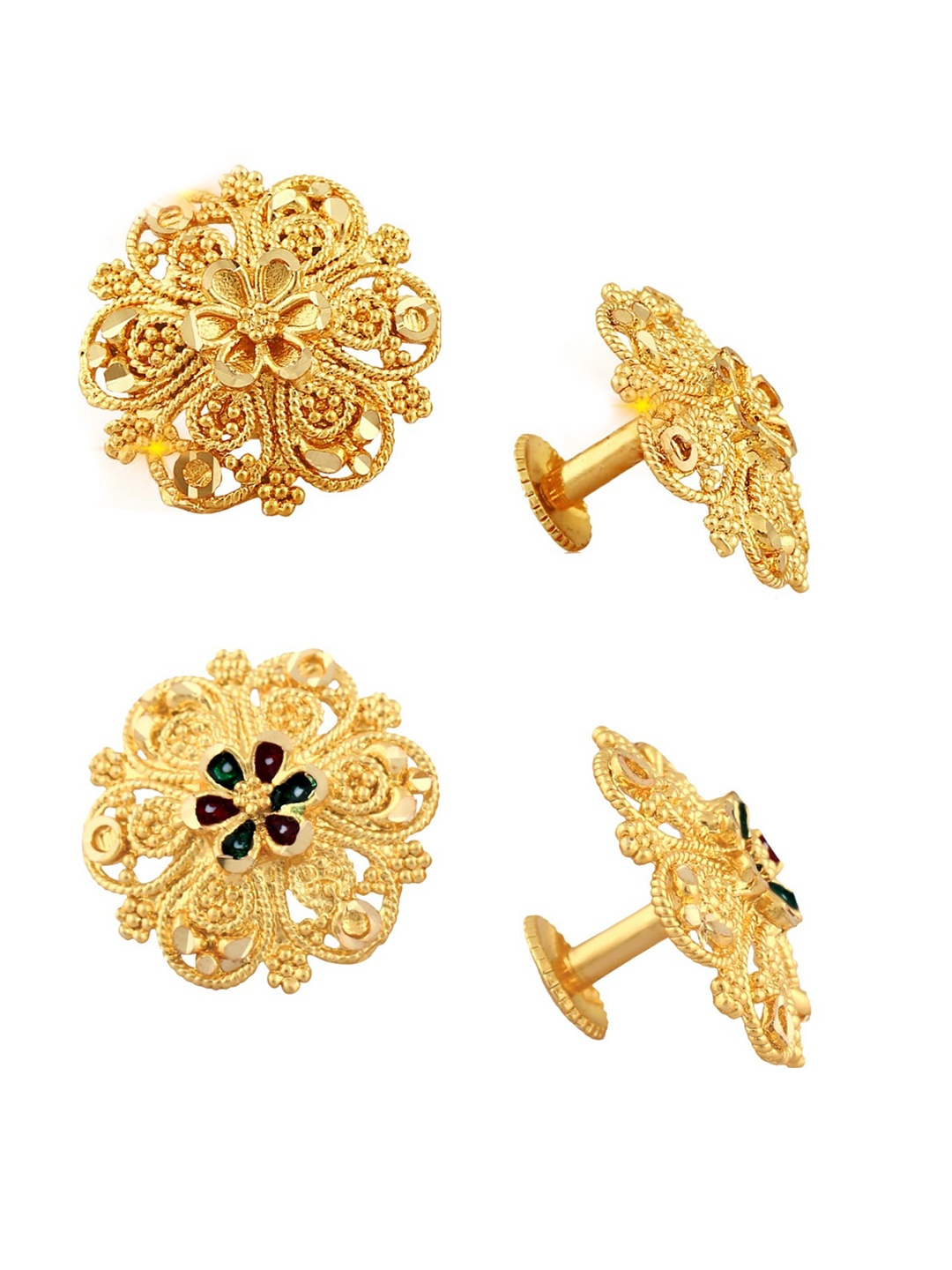 

Vighnaharta Set Of 2 Gold Plated Floral Studs Earrings