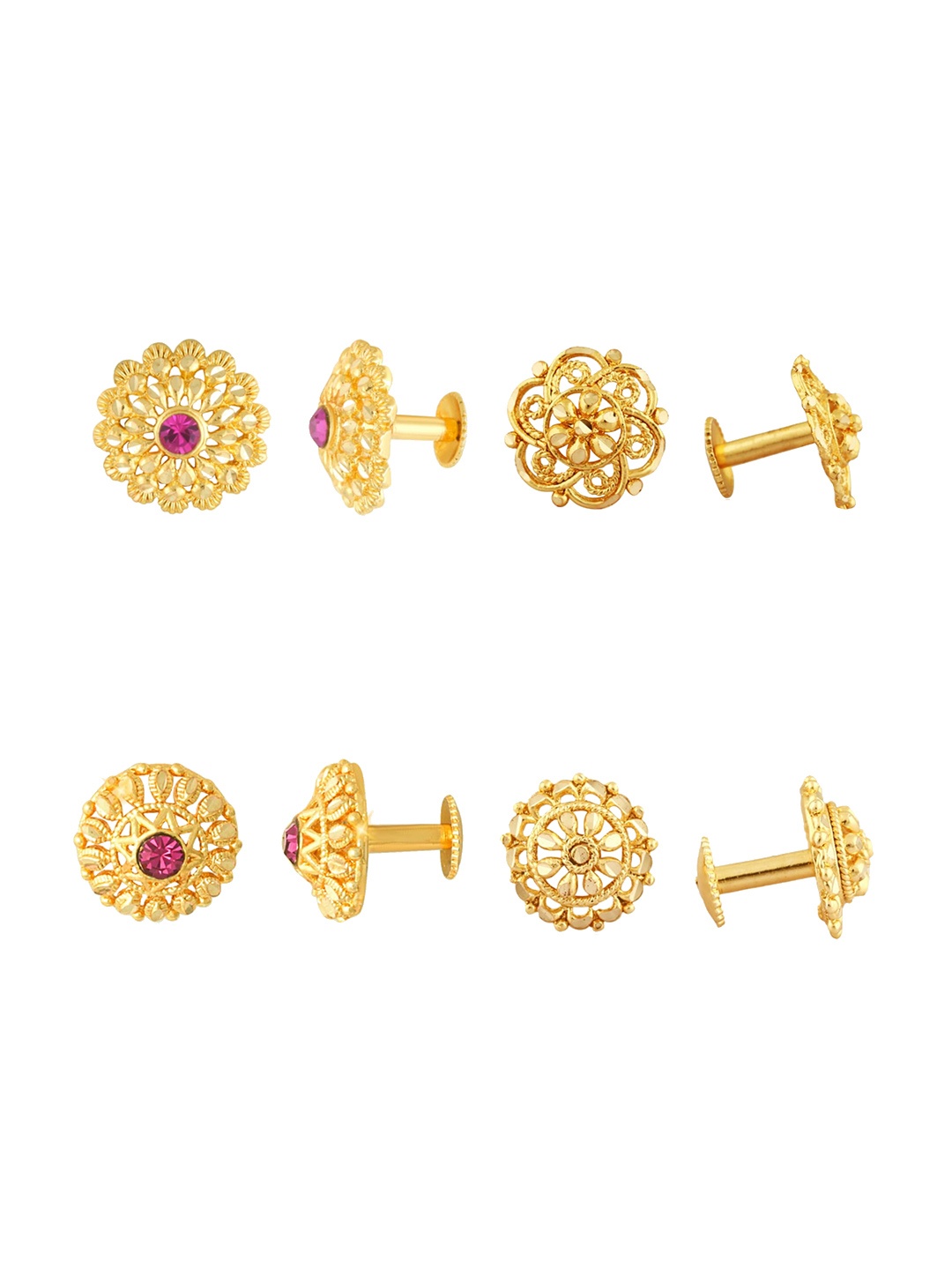 

Vighnaharta Set Of 4 Gold Plated Floral Studs Earrings