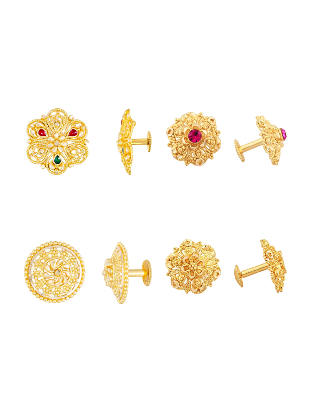 

Vighnaharta Set Of 4 Gold Plated Floral Studs Earrings