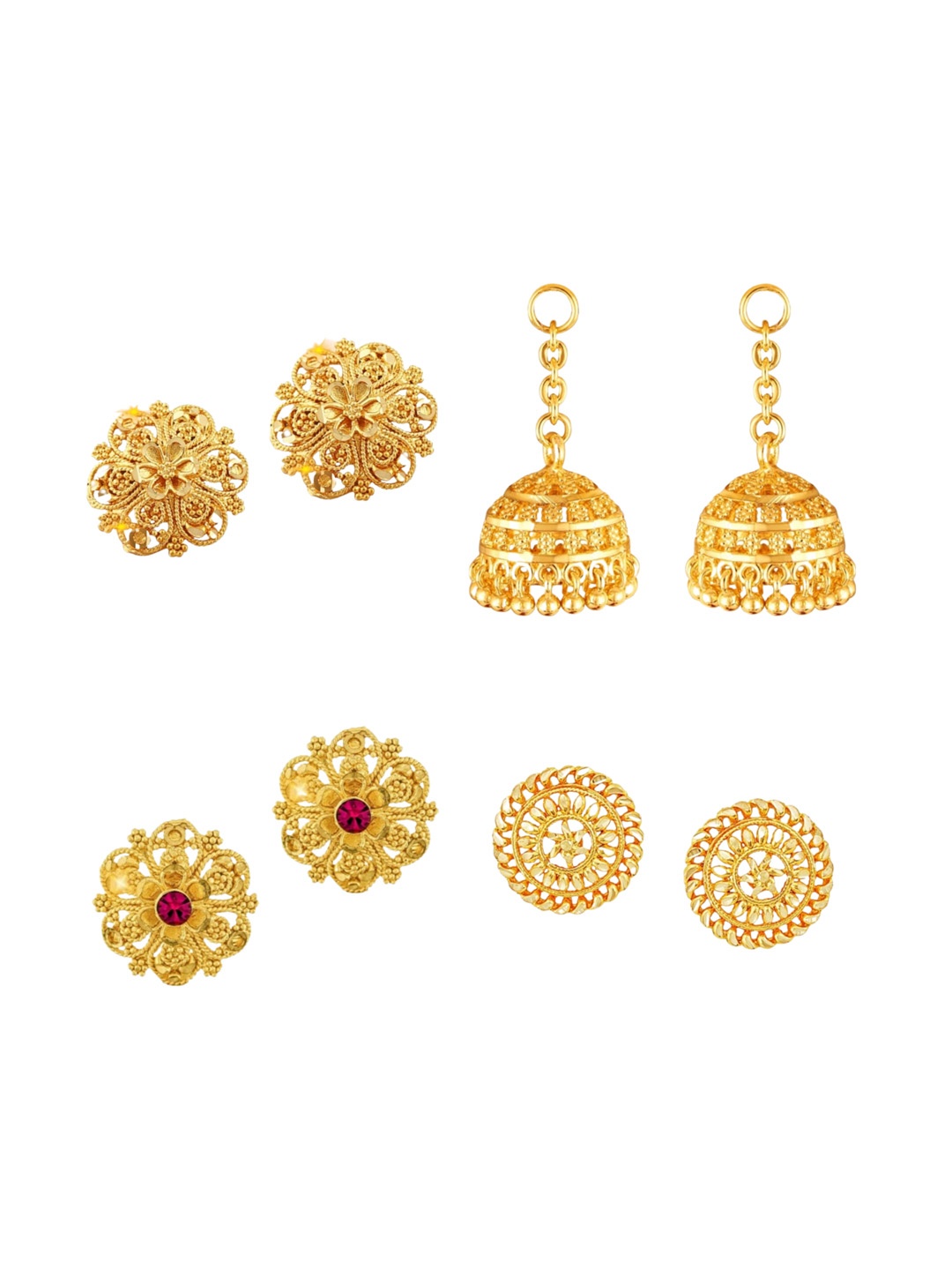 

Vighnaharta Set Of 4 Gold Plated Floral Studs Earrings