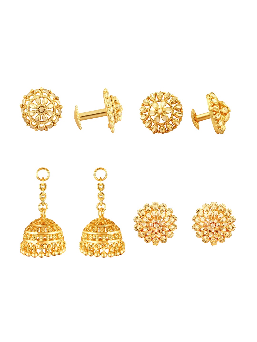 

Vighnaharta Set Of 4 Gold Plated Floral Studs Earrings