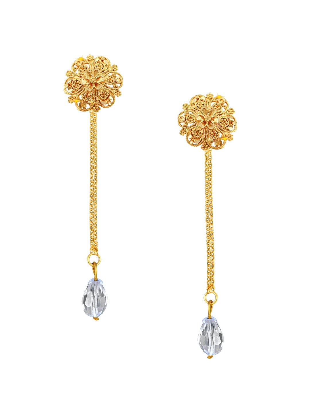 

Vighnaharta Gold Plated Stone Studded Floral Drop Earrings