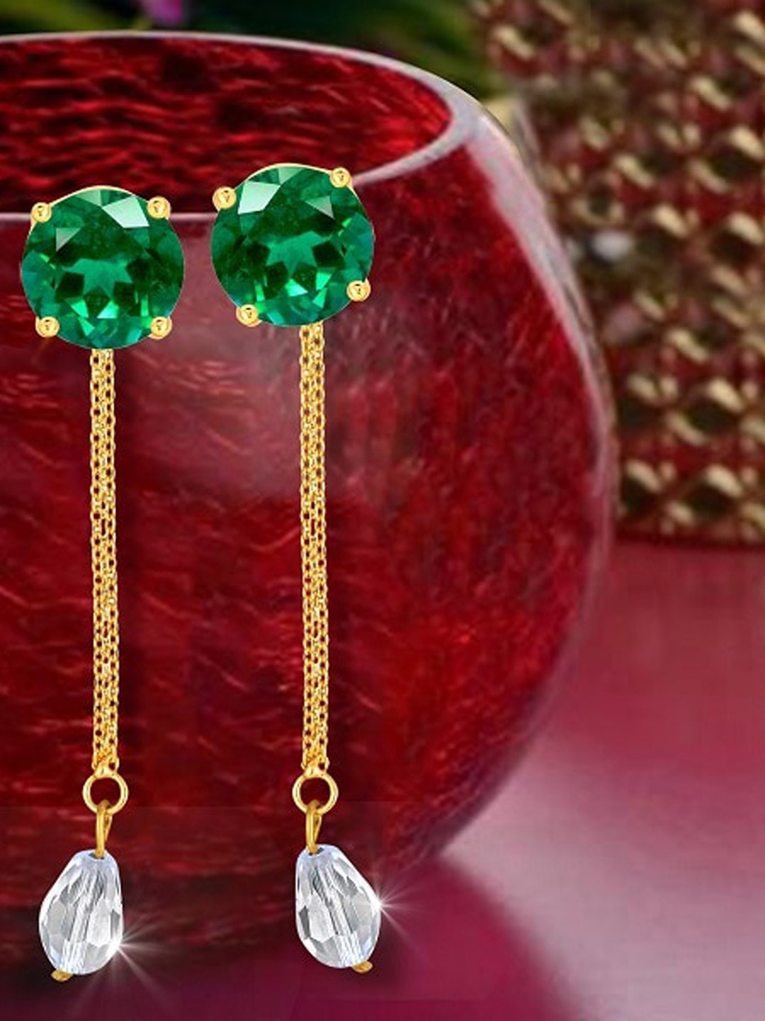 

Vighnaharta Gold Plated Stone Studded Floral Drop Earrings