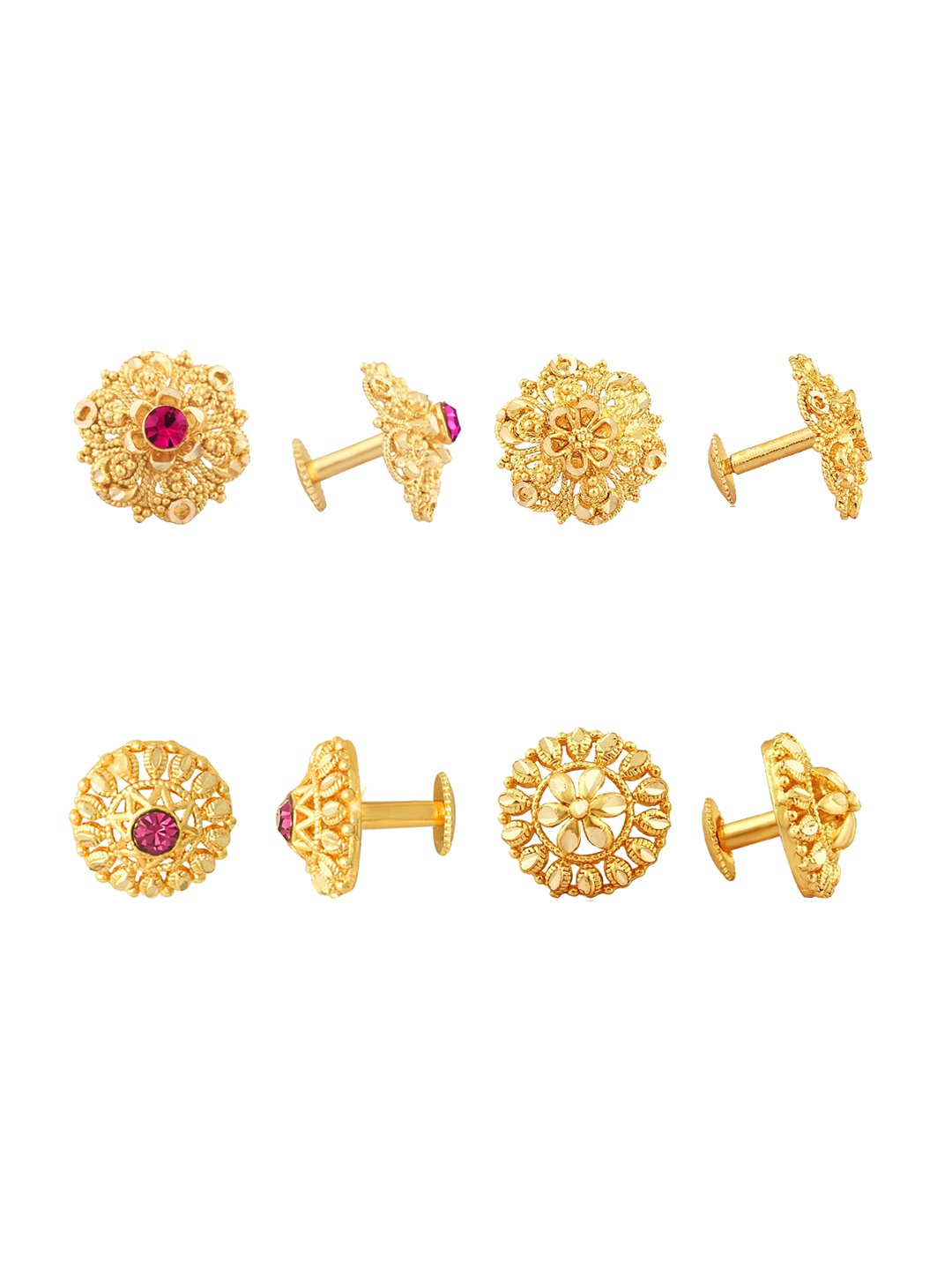 

Vighnaharta Set Of 4 Gold Plated Stone Studded Floral Studs Earrings