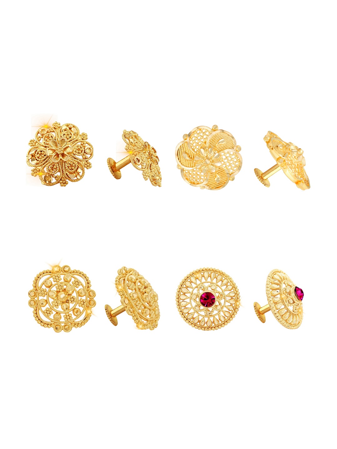 

Vighnaharta Set Of 4 Gold Plated Stone Studded Floral Studs Earrings