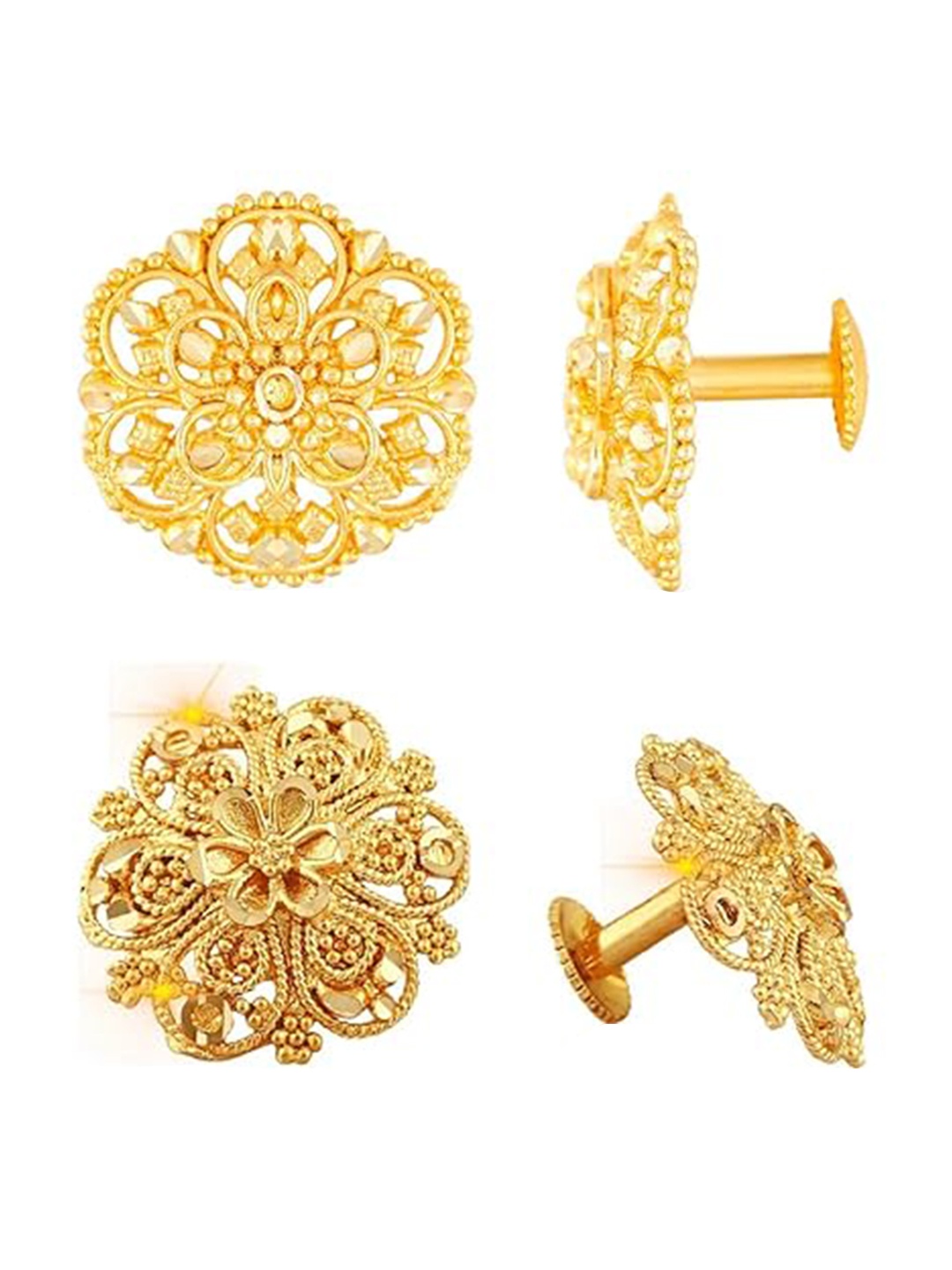 

Vighnaharta Set Of 2 Gold Plated Floral Studs Earrings