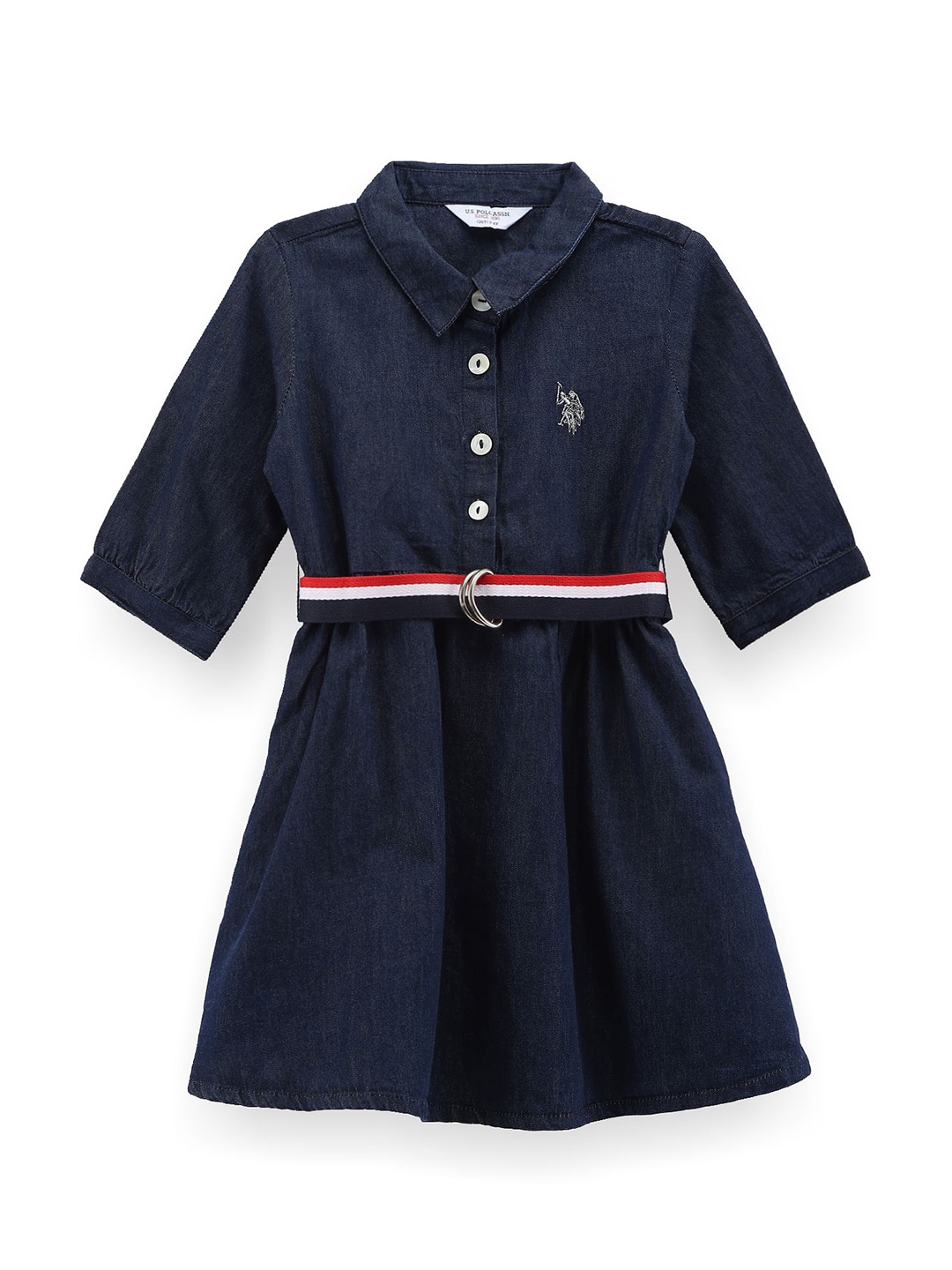 

U.S. Polo Assn. Kids Girls Brand Logo Shirt Collar Shirt Dress, Blue