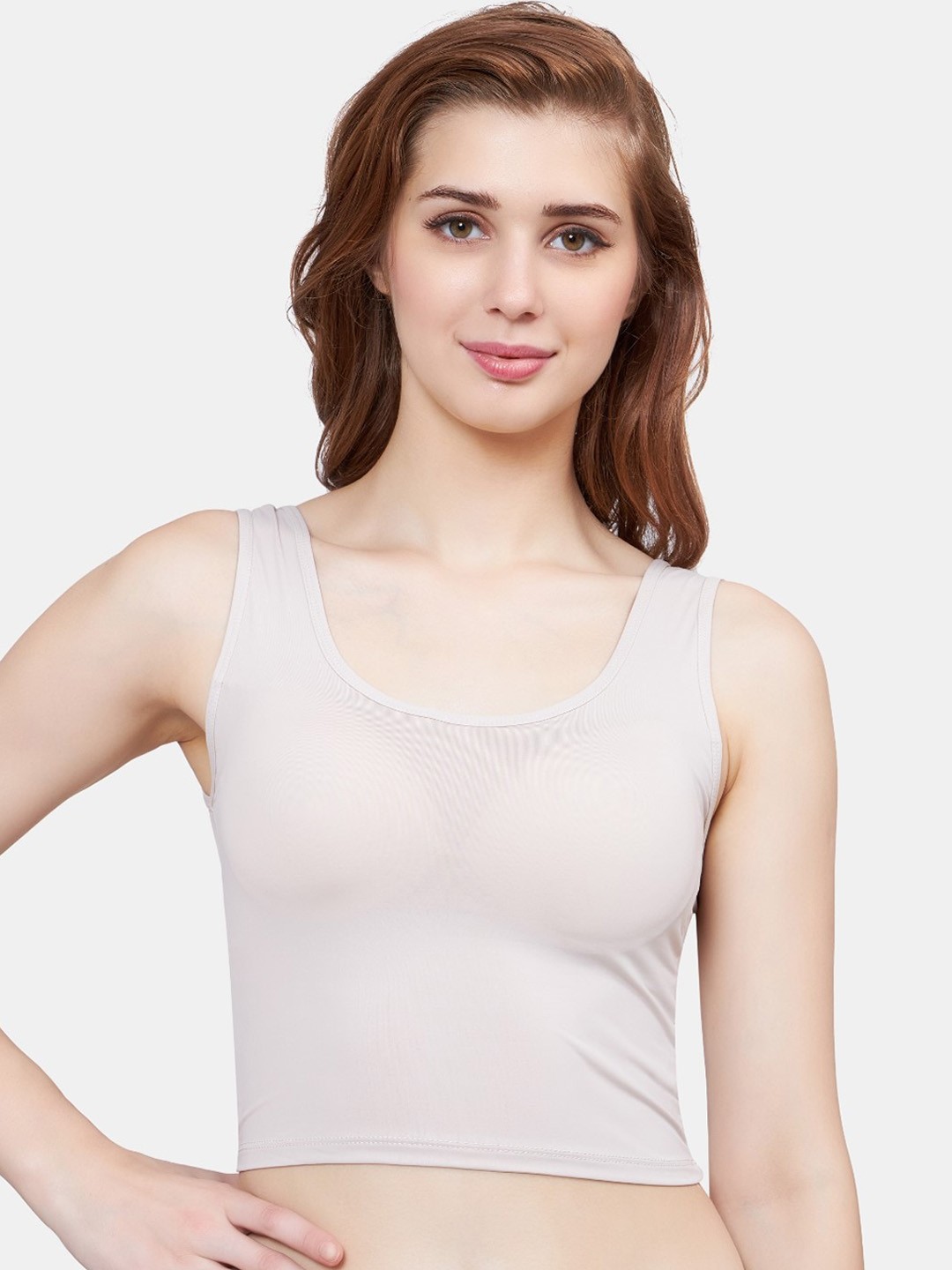 

PLUMBURY Crop Nylon Camisole, Beige