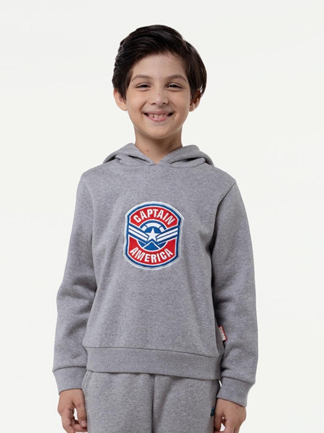 

One Friday Boys Captain America Printed Hooded Pullover Sweatshirt, Grey