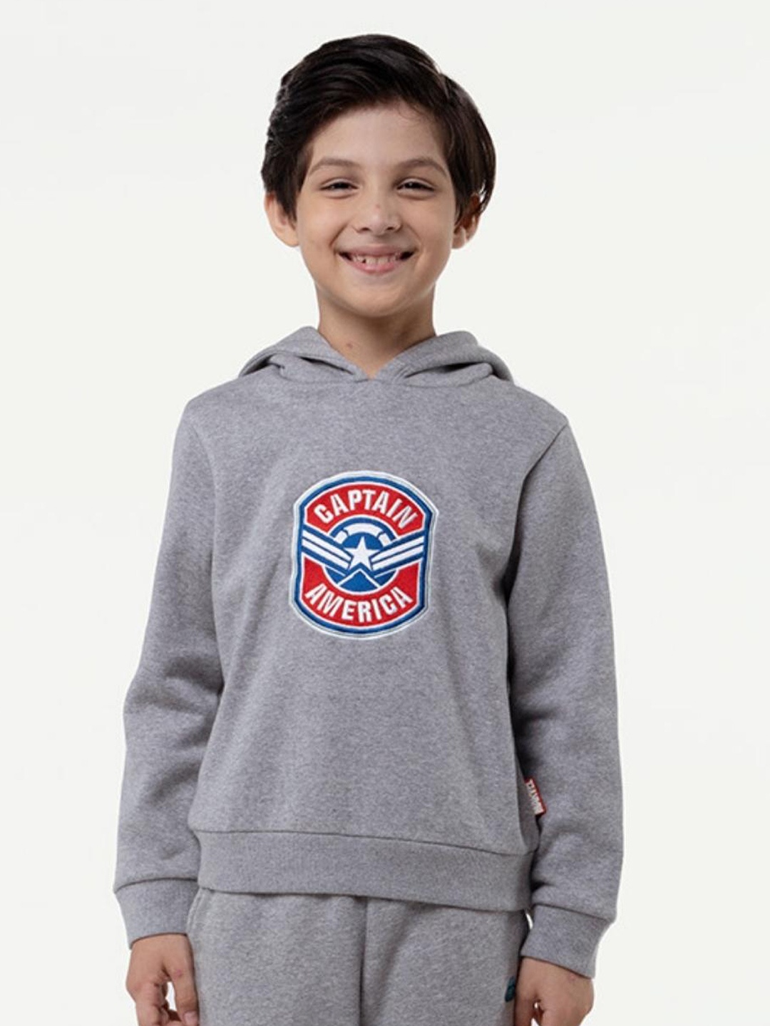 

One Friday Boys Captain America Embroidered Hooded Sweatshirt, Grey