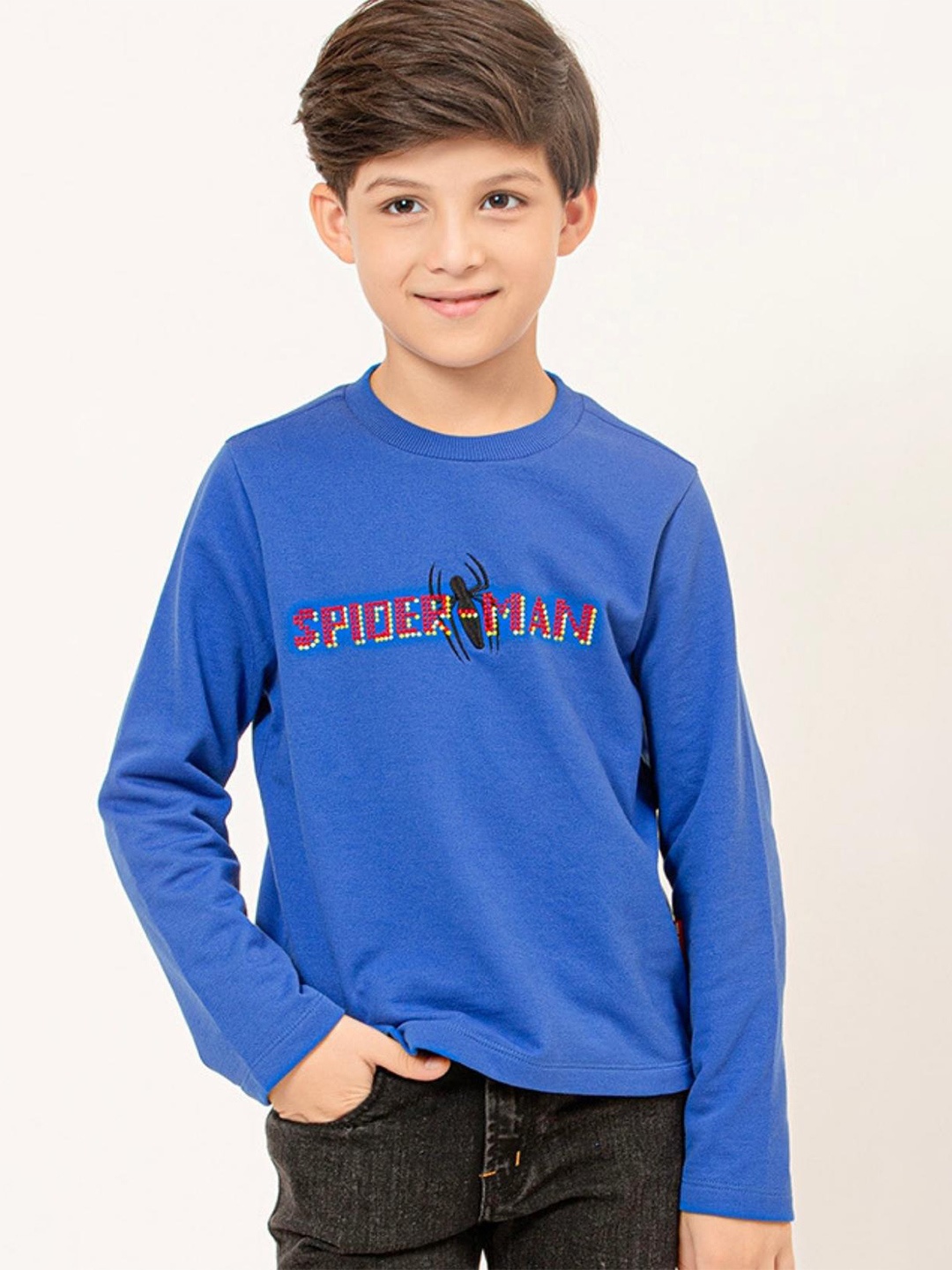 

One Friday Boys Spider-Man Printed Hooded Pullover Sweatshirt, Blue