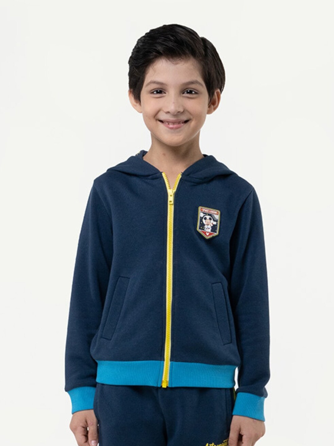 

One Friday Boys Mickey Mouse Applique Hooded Front-Open Sweatshirt, Navy blue