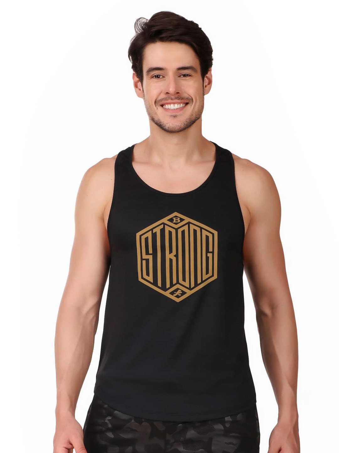 

REDESIGN Typography Printed Gym Vest, Black