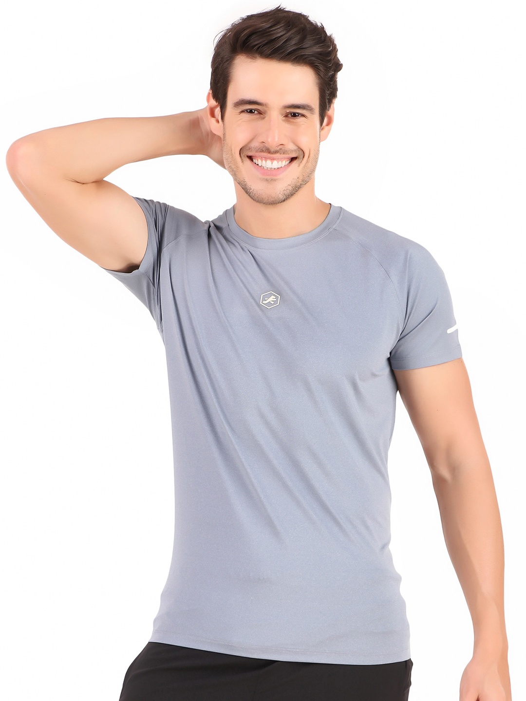 

REDESIGN Raglan Sleeve Training or Gym Dry Fit T-shirt, Grey