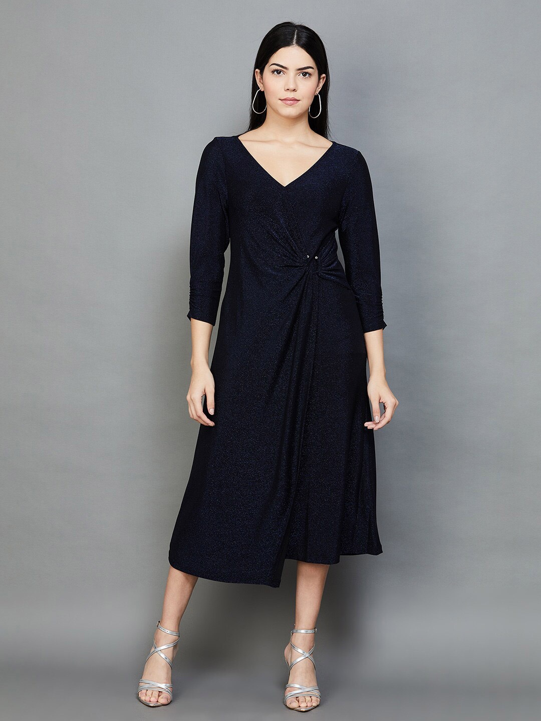 

CODE by Lifestyle Self Design V-Neck Gathered A-Line Midi Dress, Blue