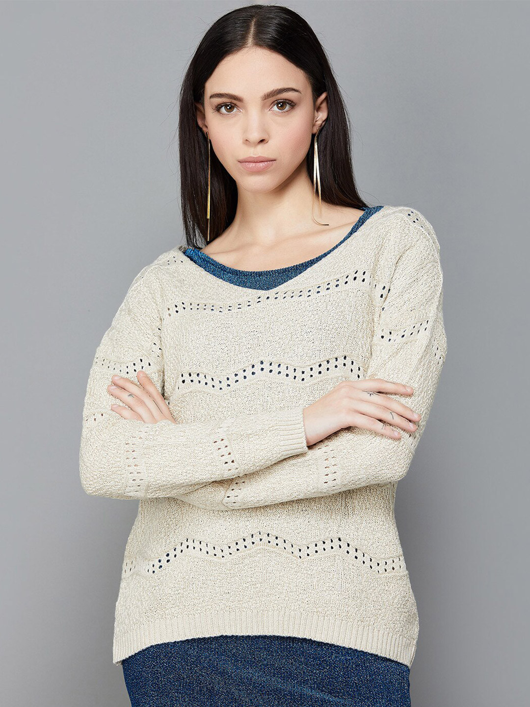 

CODE by Lifestyle Self Design Round Neck Cotton Pullover Sweatshirt, Beige