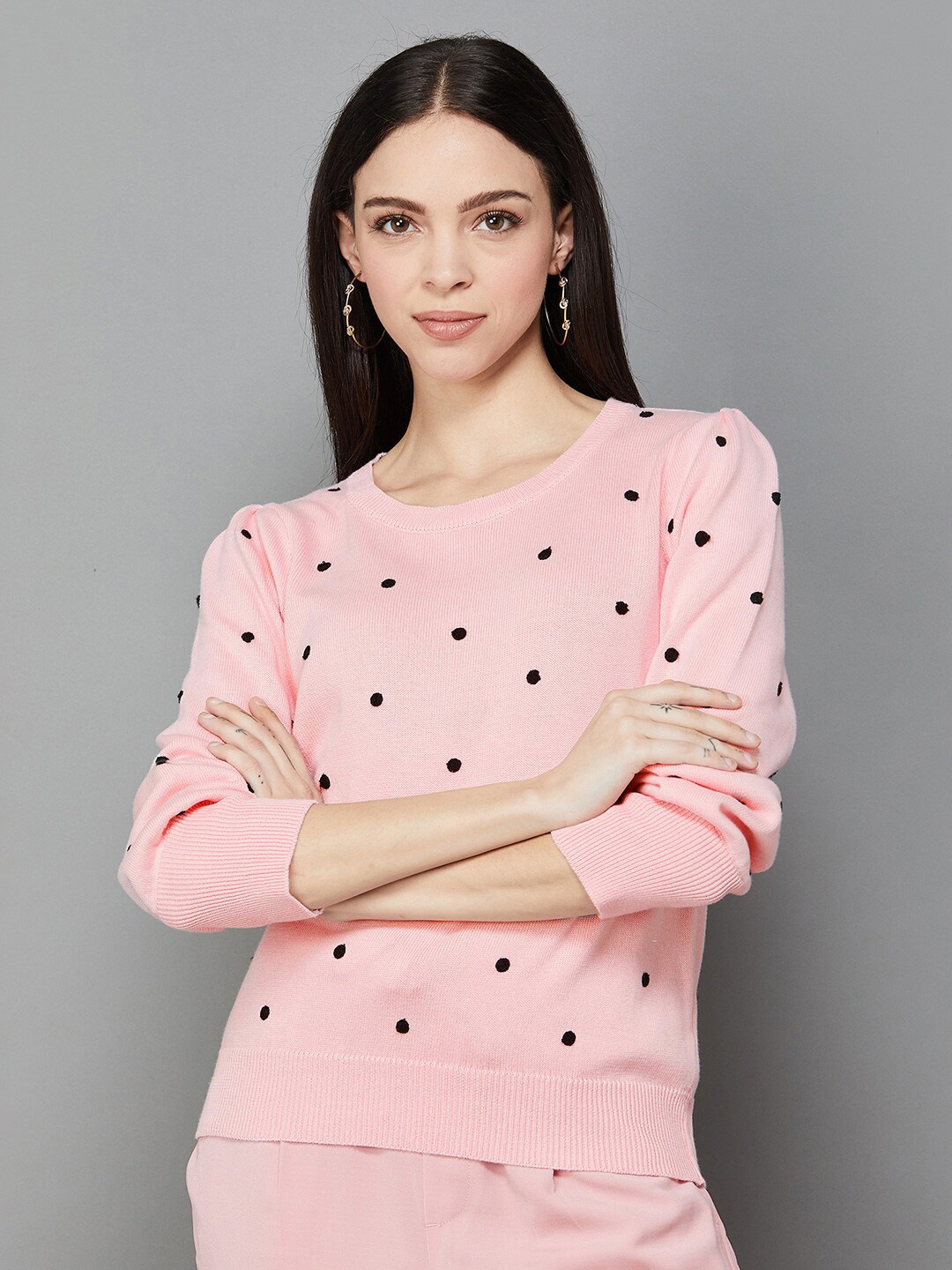 

CODE by Lifestyle Polka Dot Printed Cotton Pullover Sweatshirt, Peach