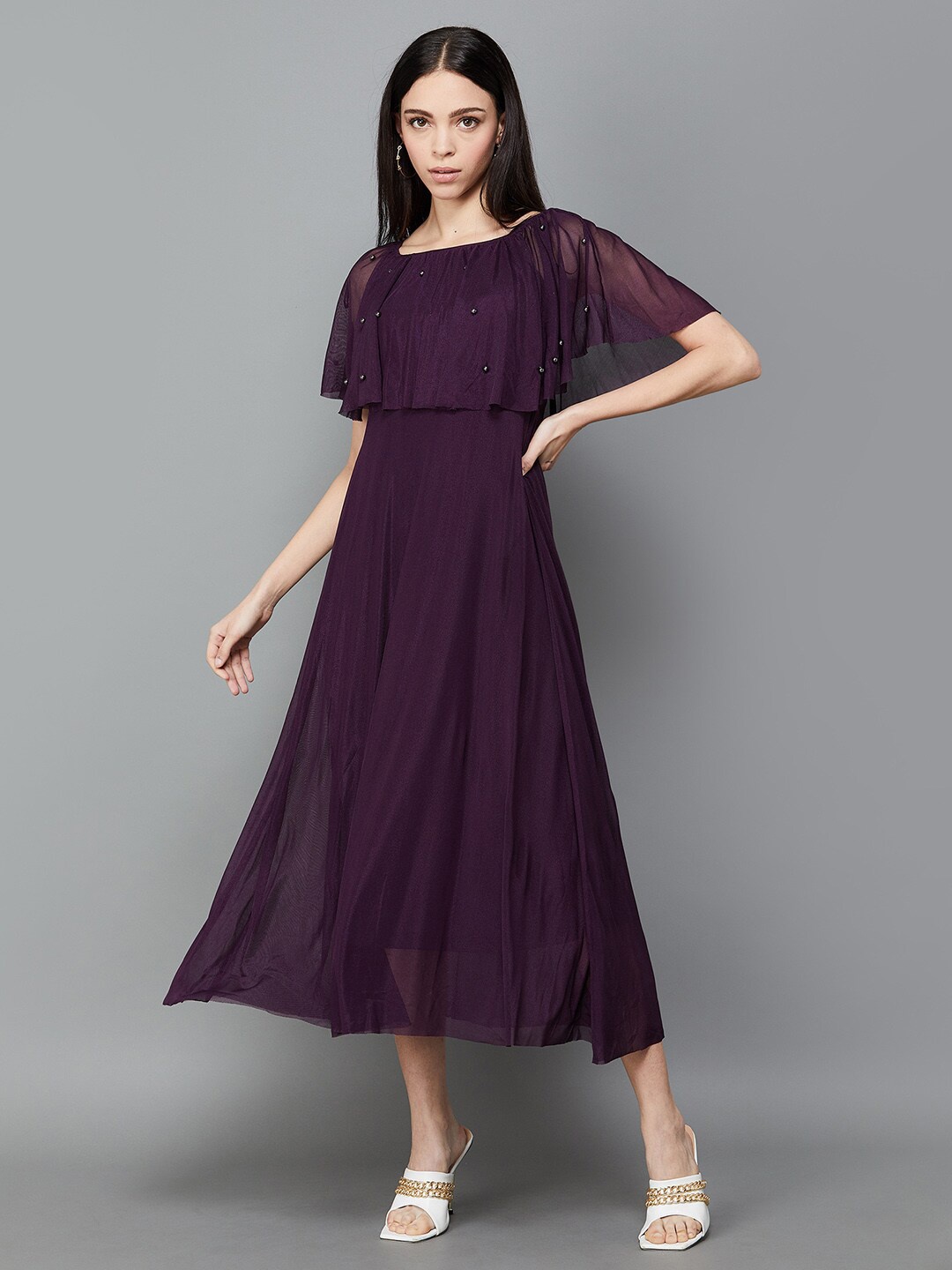 

CODE by Lifestyle Cape Sleeve A-Line Dress, Purple