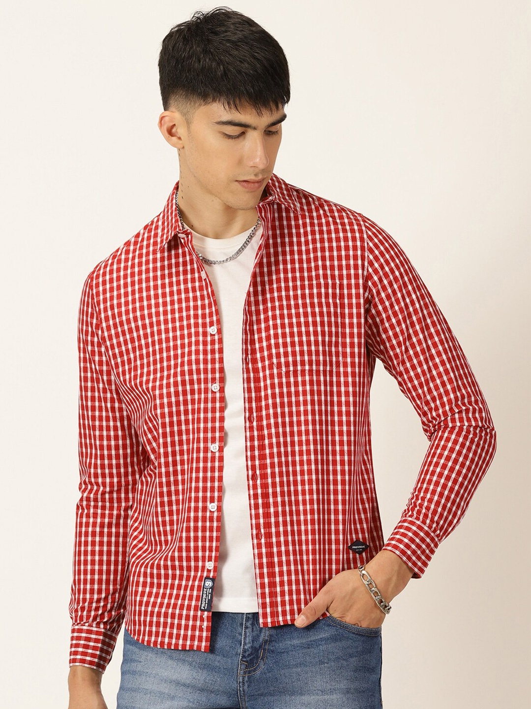 

Provogue Classic Slim Fit Checked Pure Cotton Casual Shirt, Red