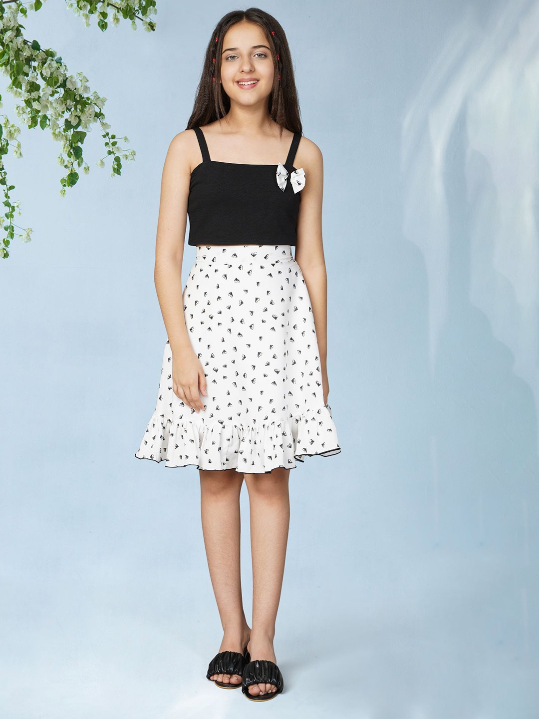 

BAESD Girls Crop Top With Floral Printed Skirt, White