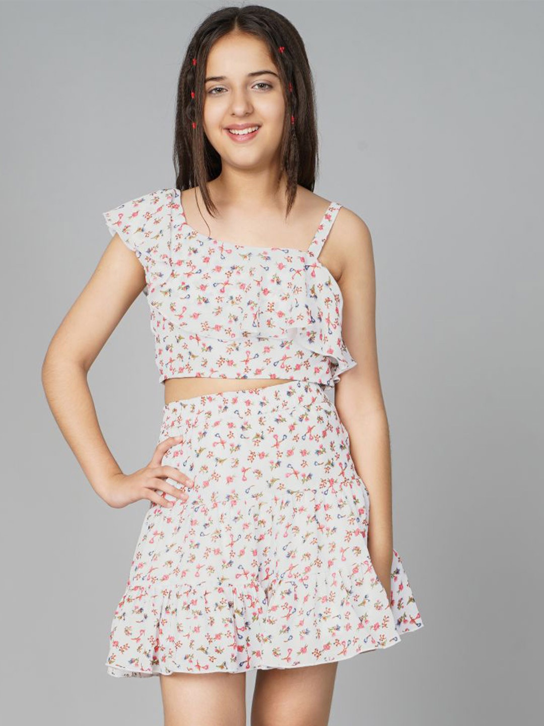 

BAESD Girls Floral Printed Top With Skirt, Turquoise blue
