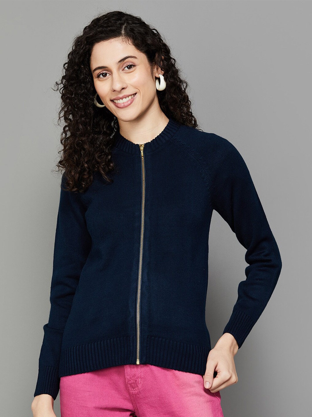 

Fame Forever by Lifestyle Self Design Mock Collar Long Sleeves Acrylic Top, Blue
