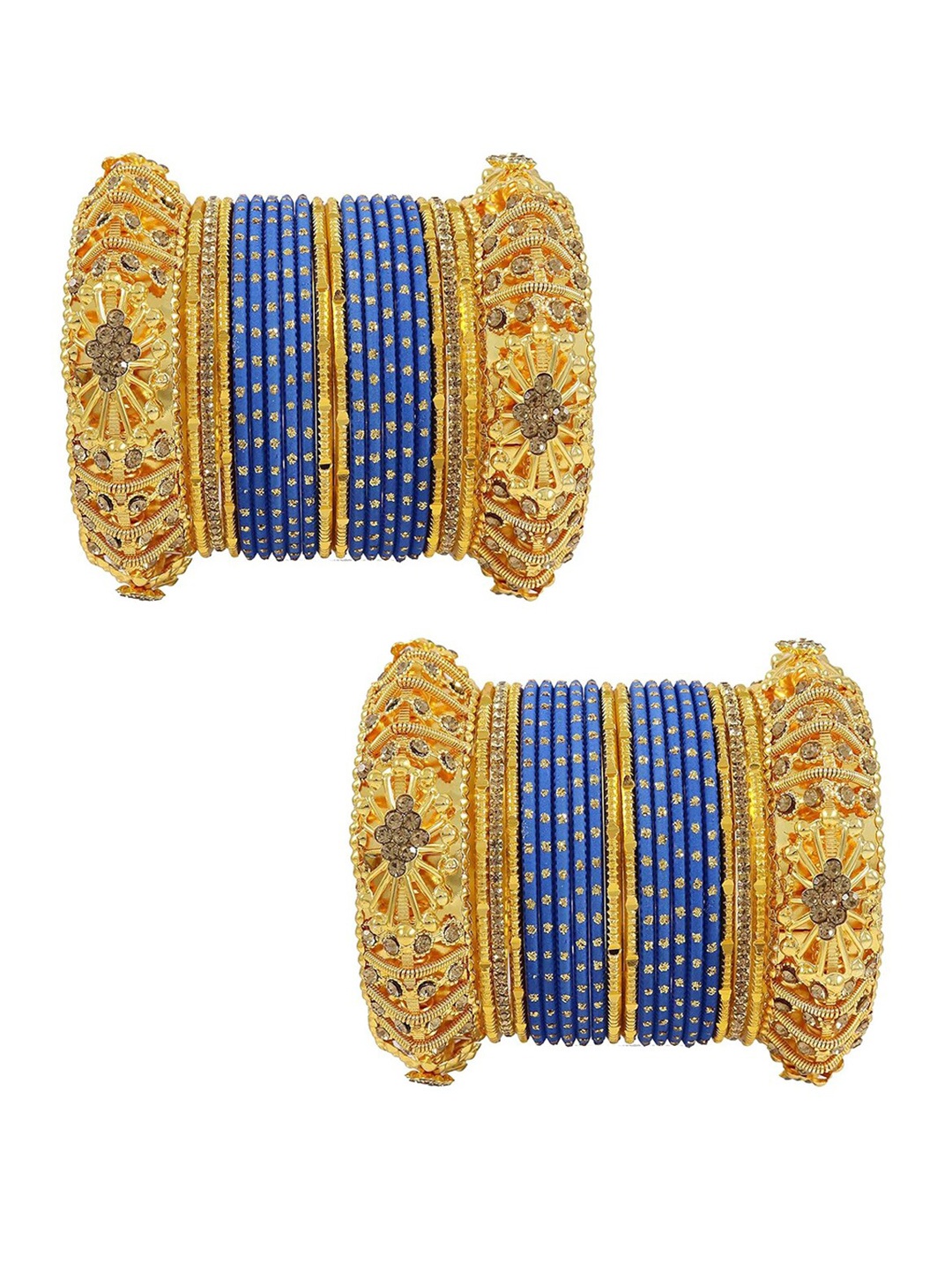 

NMII Set Of 40 CZ Stone Studded Polka Dots Glossy Finished Chuda Bangles, Blue