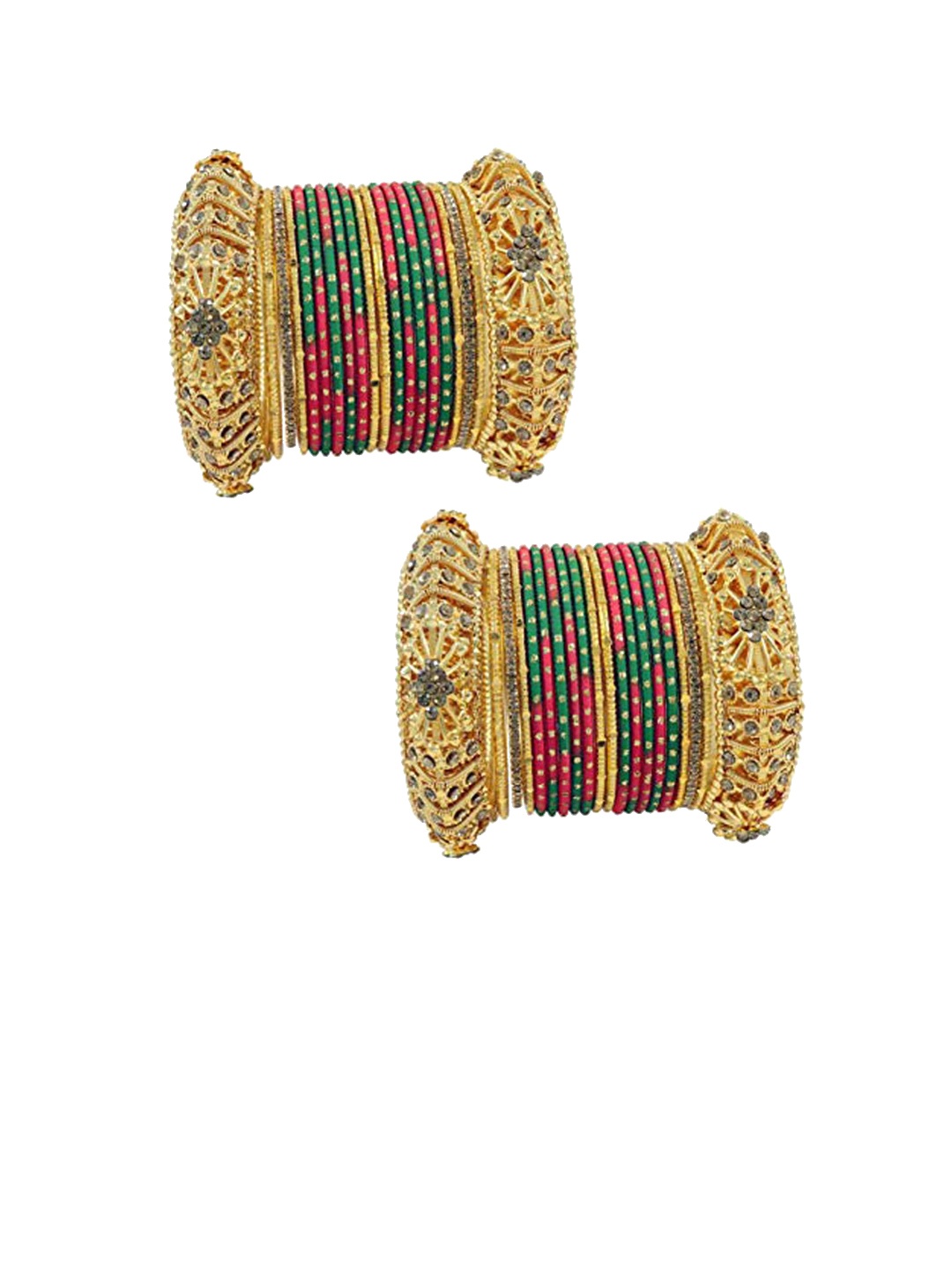 

NMII Set Of 40 Zircon Studded Polka Dots Glossy Finished Chuda Bangles, Green