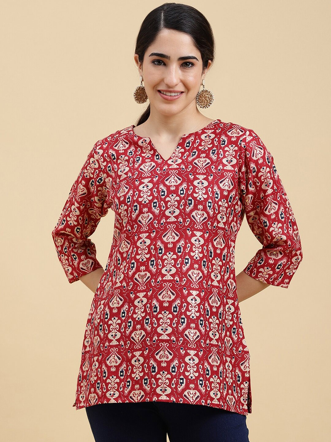 

J Turritopsis Ethnic Motifs Printed Straight Kurti, Maroon
