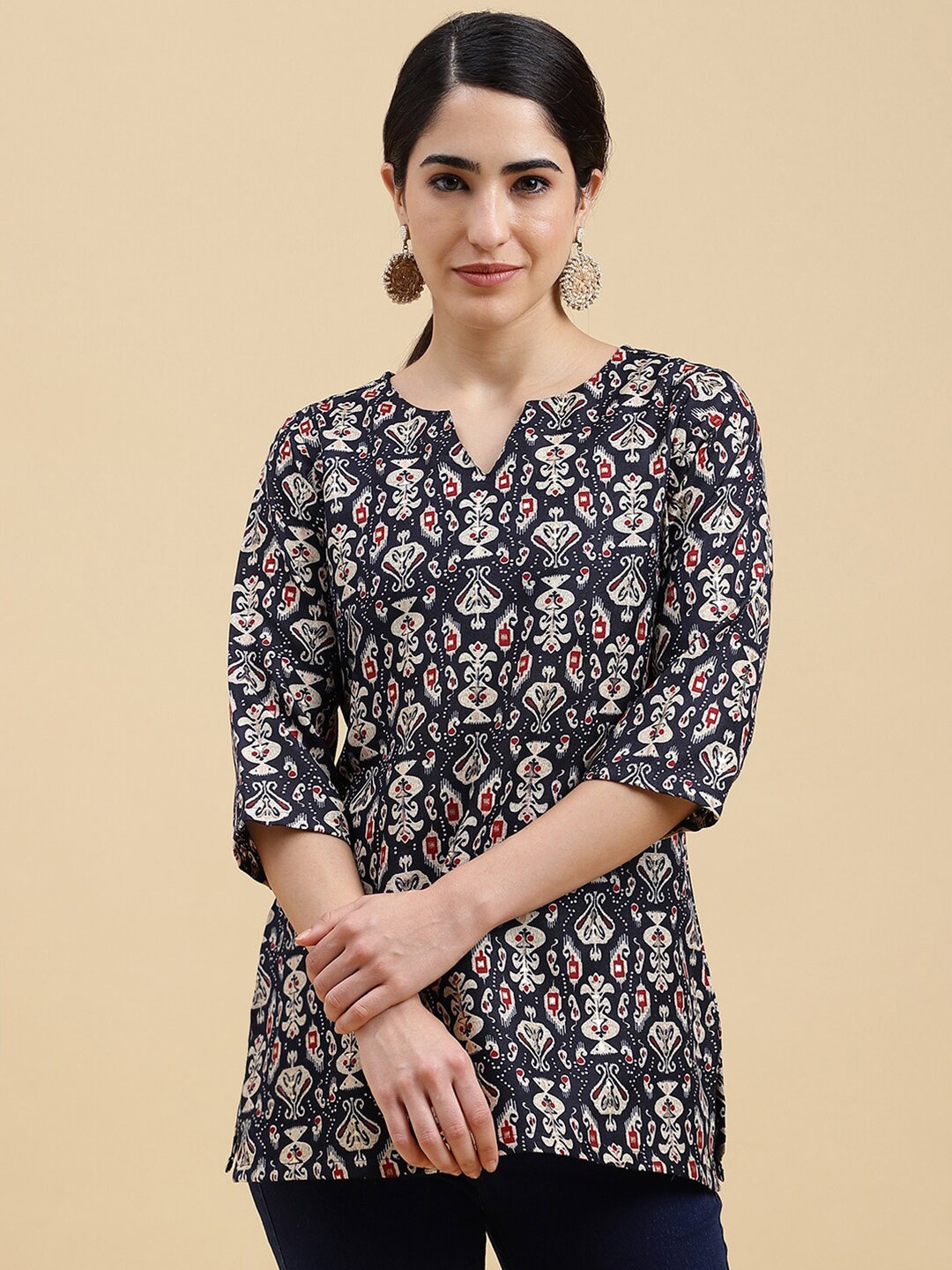 

J Turritopsis Ethnic Motifs Printed Straight Kurti, Blue