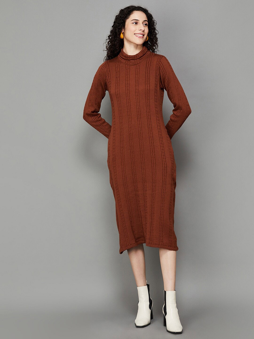 

Colour Me by Melange Self Designed Turtle Neck Acrylic Jumper Dress, Red