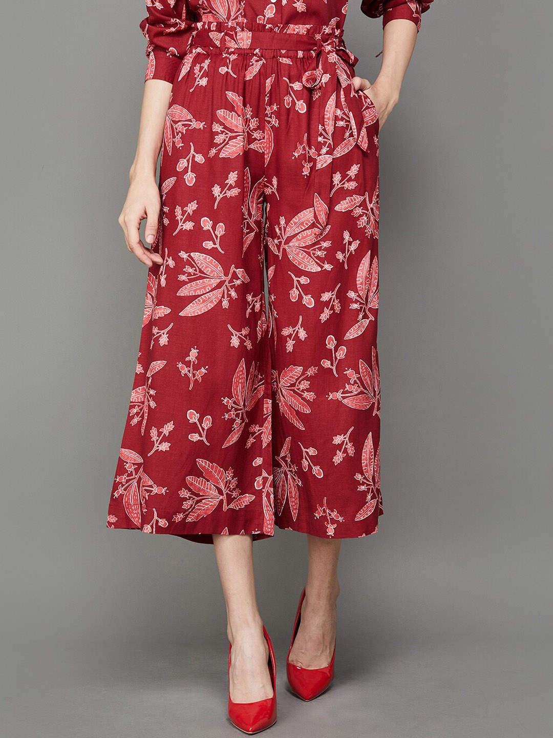 

Colour Me by Melange Women Floral Printed Culottes Trousers, Red
