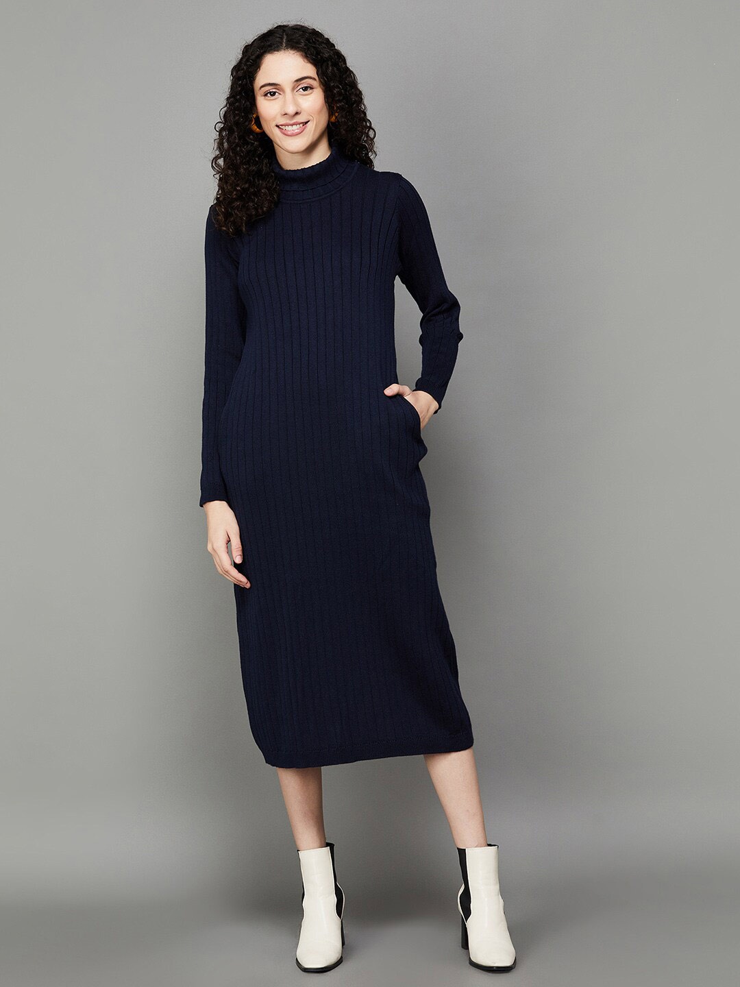 

Colour Me by Melange High Neck Acrylic Jumper Dress, Blue