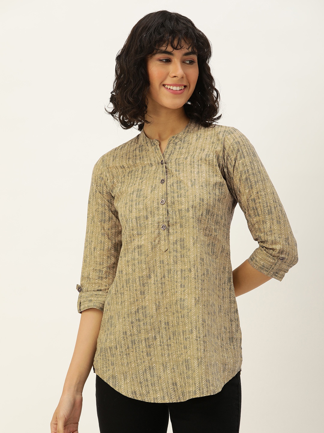 

AMUKTI Printed Mandarin Collar Tunic, Green