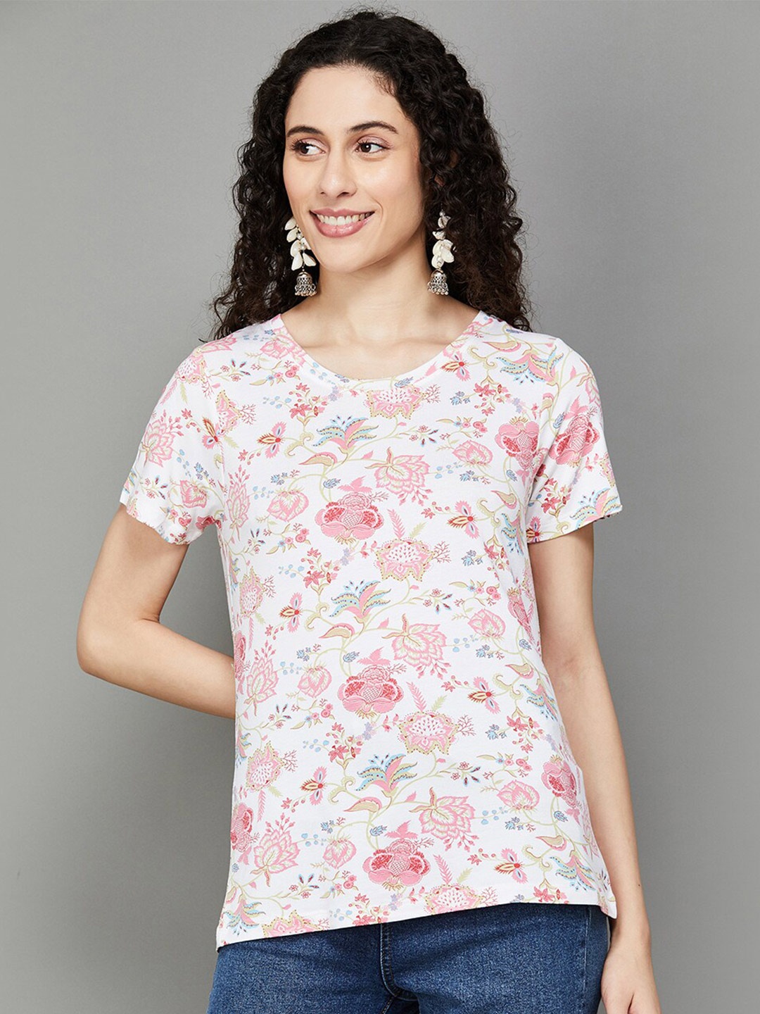 

Colour Me by Melange Floral Printed T-shirt, White