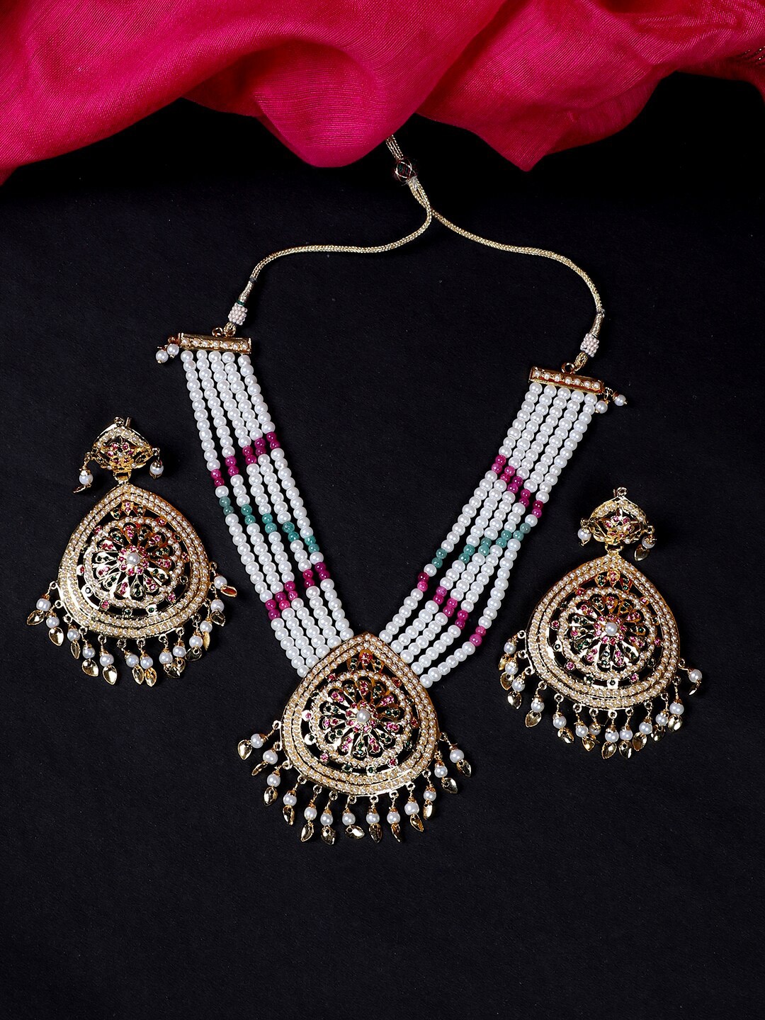 

FIROZA Gold Plated Pearls Studded Jewellery Set