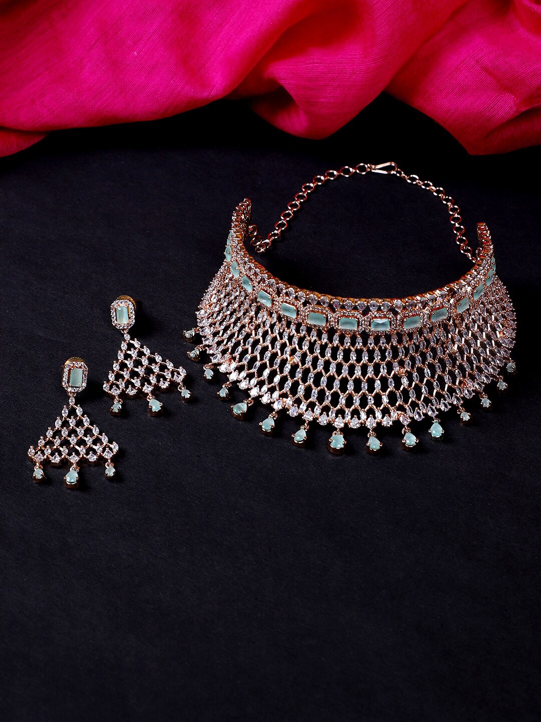 

FIROZA Gold Plated American Diamond Studded Jewellery Set