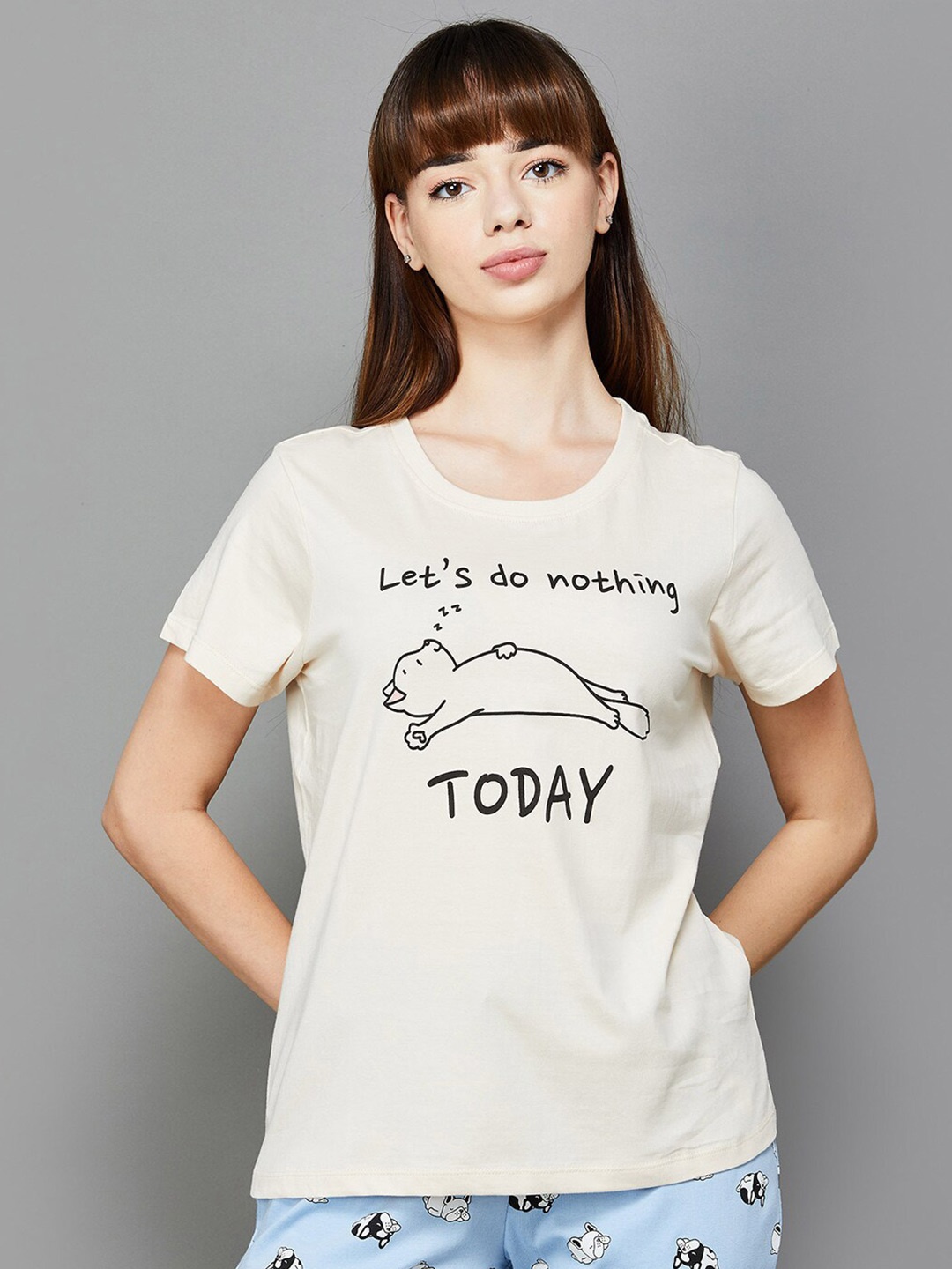 

Ginger by Lifestyle Typography Printed T-shirt, Cream